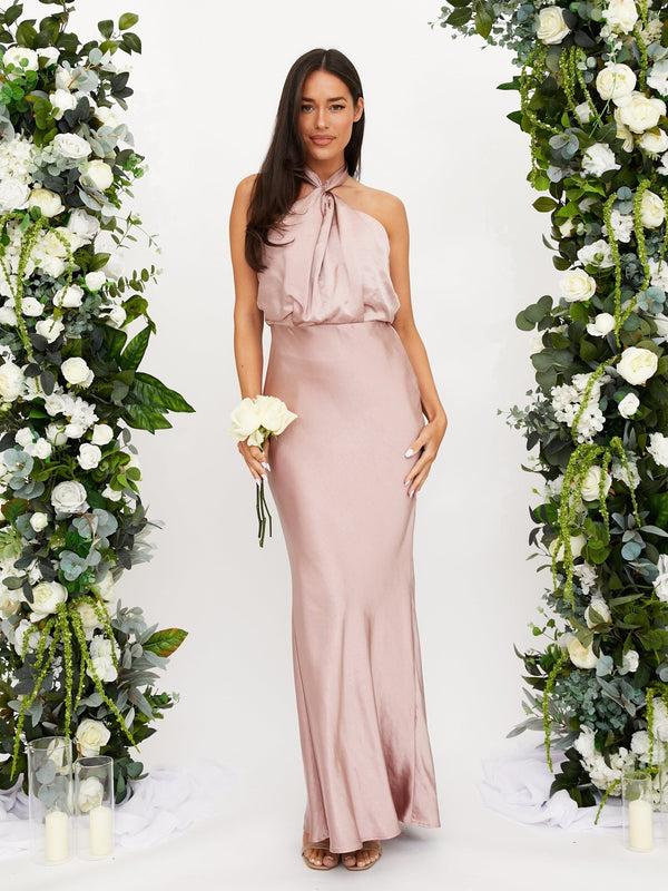 Style Cheat Twist Neck Satin Maxi Dress