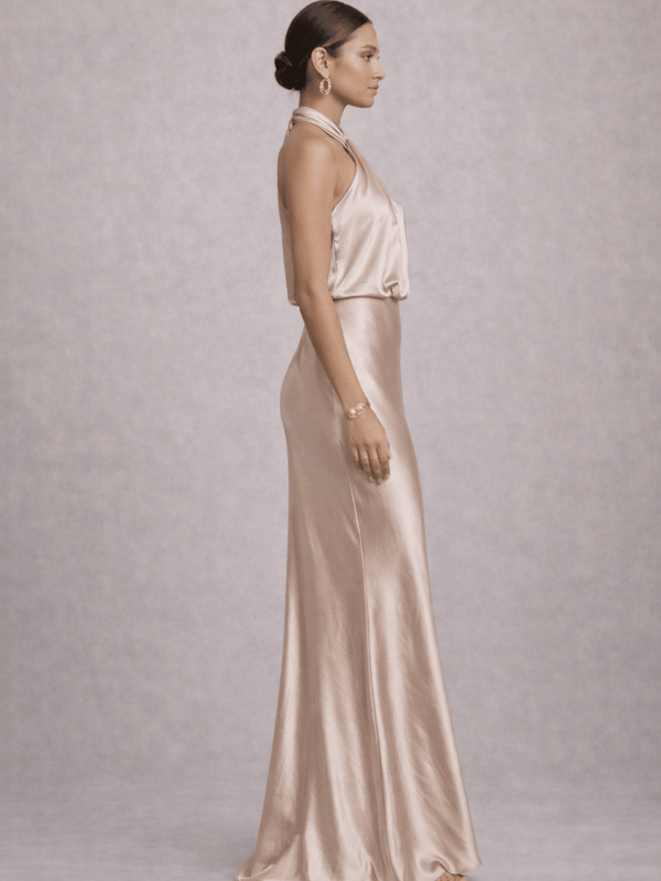 Style Cheat Twist Neck Satin Maxi Dress