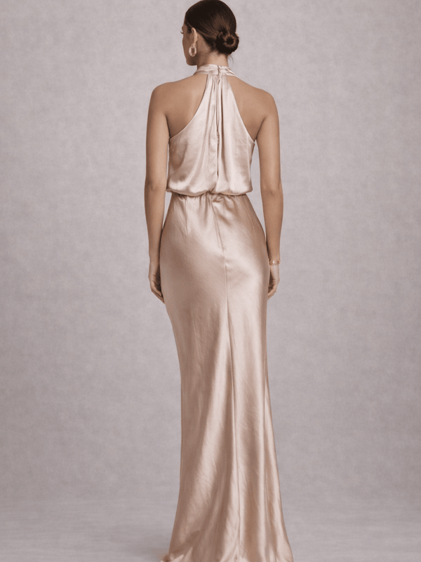 Style Cheat Twist Neck Satin Maxi Dress