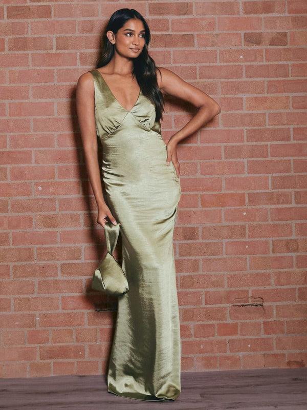 Style Cheat V Neck Satin Maxi Dress