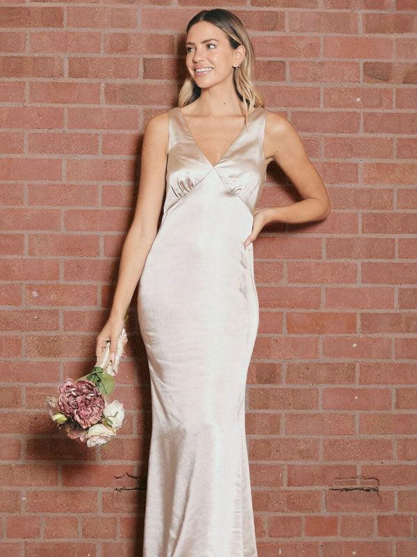 style cheat V Neck Satin Maxi Dress