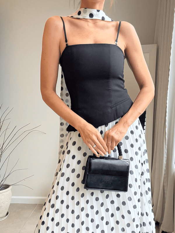 Style Cheat Viola Scarf Bandeau Pleat Dress In Mono Polka Dot