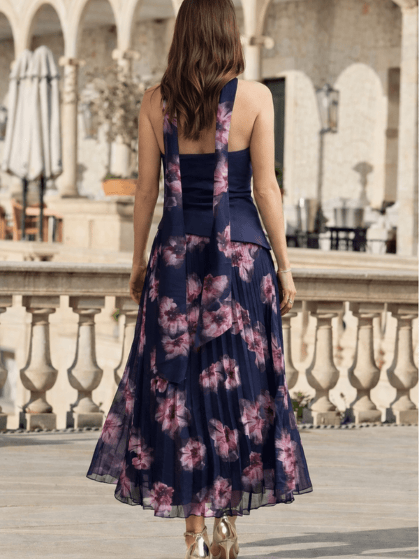 Style Cheat Viola Scarf Bandeau Pleat Dress In Navy