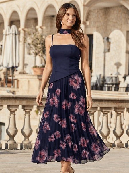 style cheat Viola Scarf Bandeau Pleat Dress in Navy
