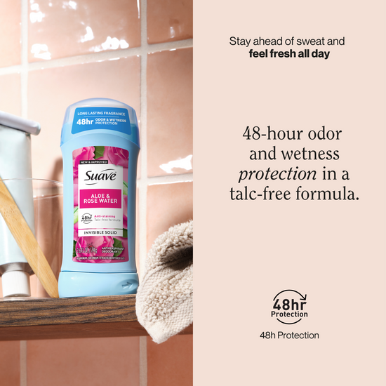 Suave Aloe & Rosewater Invisible Solid Antiperspirant Deodorant Stick