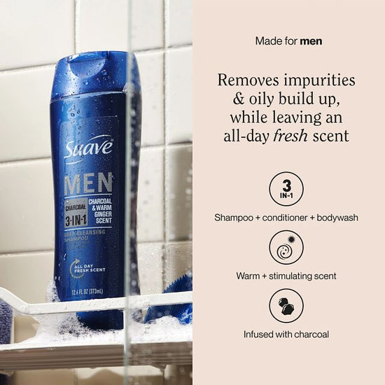 Suave Men's Charcoal 3-in-1 Shampoo Conditioner & Body Wash