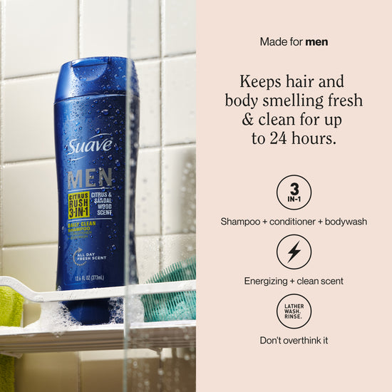 Suave Men's Citrus Rush 3-in-1 Shampoo Conditioner & Body Wash