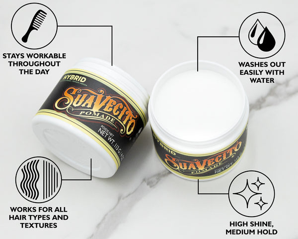 suavecito Suavecito Hybrid Pomade – Medium Hold Natural Shine Hair Pomade for Men | Oil Based Consistency with Water-Based Washability | Flexible Lightweight Styling