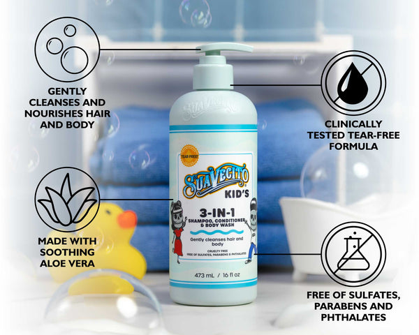 suavecito Suavecito Kids 3-in-1 Shampoo Conditioner & Body Wash – Gentle Tear-Free Formula for Boys & Girls | All-in-One Hair & Skin Cleanser | Paraben-Free & Hypoallergenic