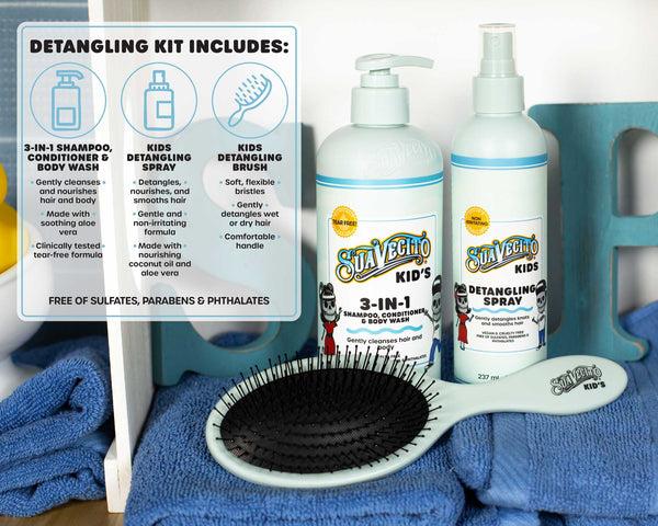 suavecito Suavecito Kids Detangling Kit – Gentle Hair Care Set with Detangling Spray & Brush for Boys & Girls | Tear-Free Tangle-Removing Paraben-Free & Kid-Safe Formula