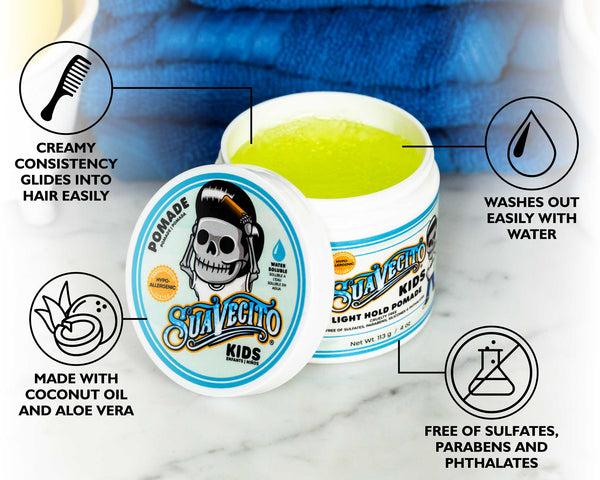 suavecito Suavecito Kids Pomade – Gentle Medium Hold Hair Pomade for Boys & Girls | Water-Based Non-Toxic Formula | Easy Wash-Out & All-Day Control with Light Shine