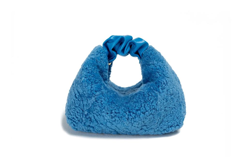 Subella London GIGI Mini Shearling Fur Tote In Blue