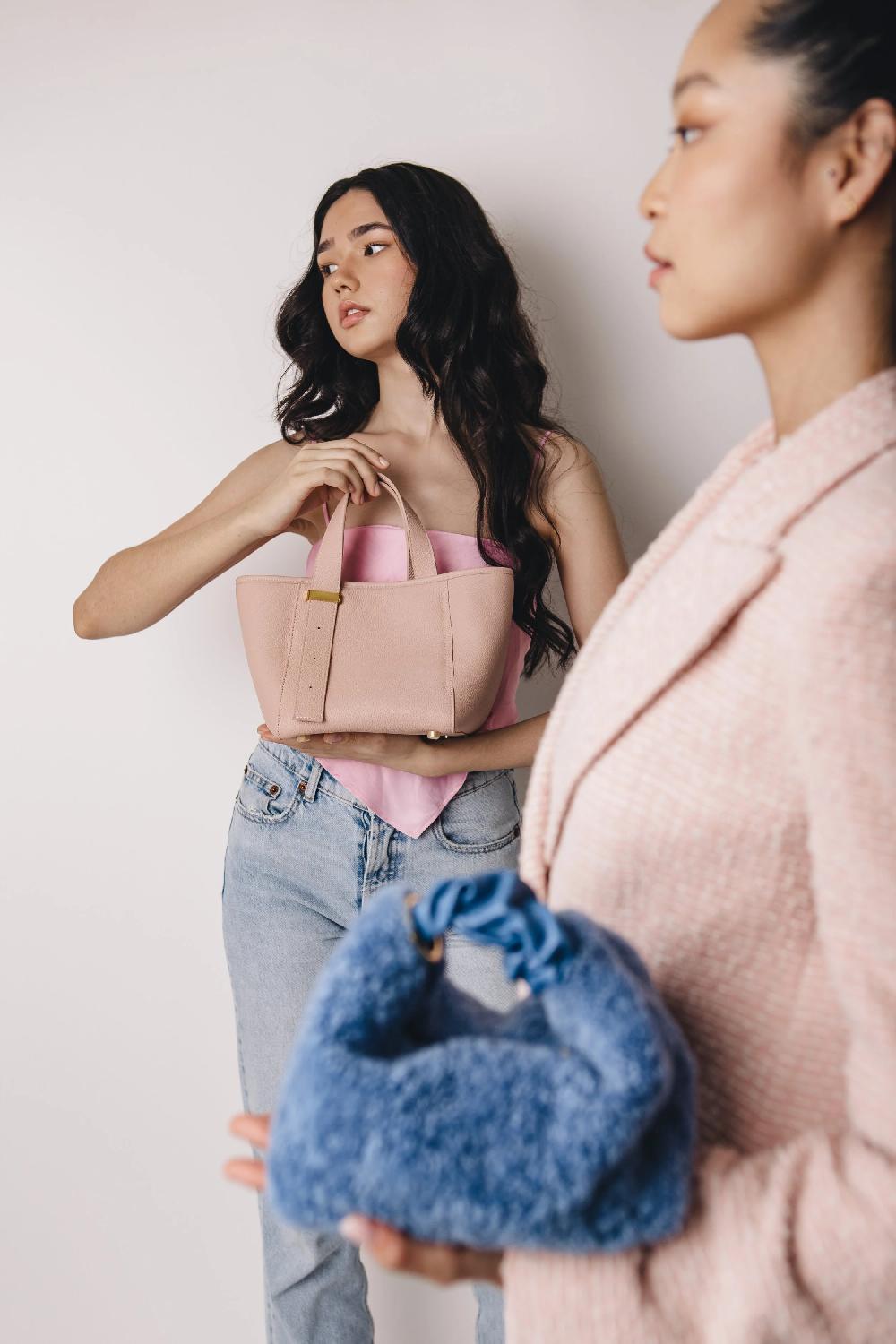 Subella London GIGI Mini Shearling Fur Tote In Blue