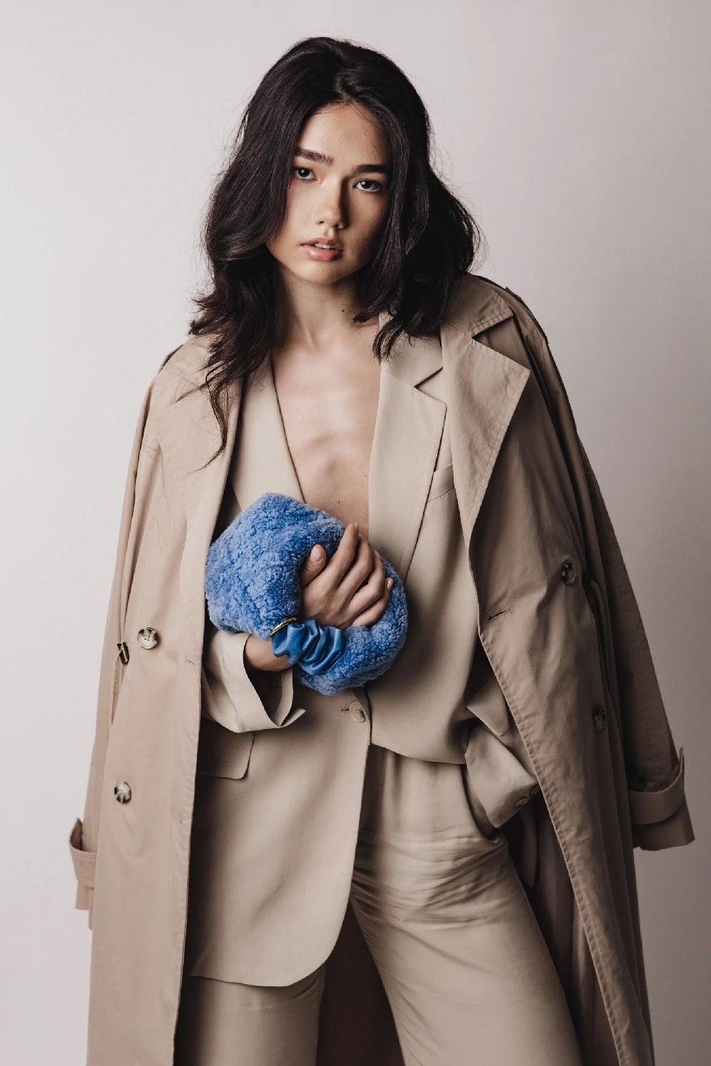 subella london GIGI Mini Shearling Fur Tote in Blue