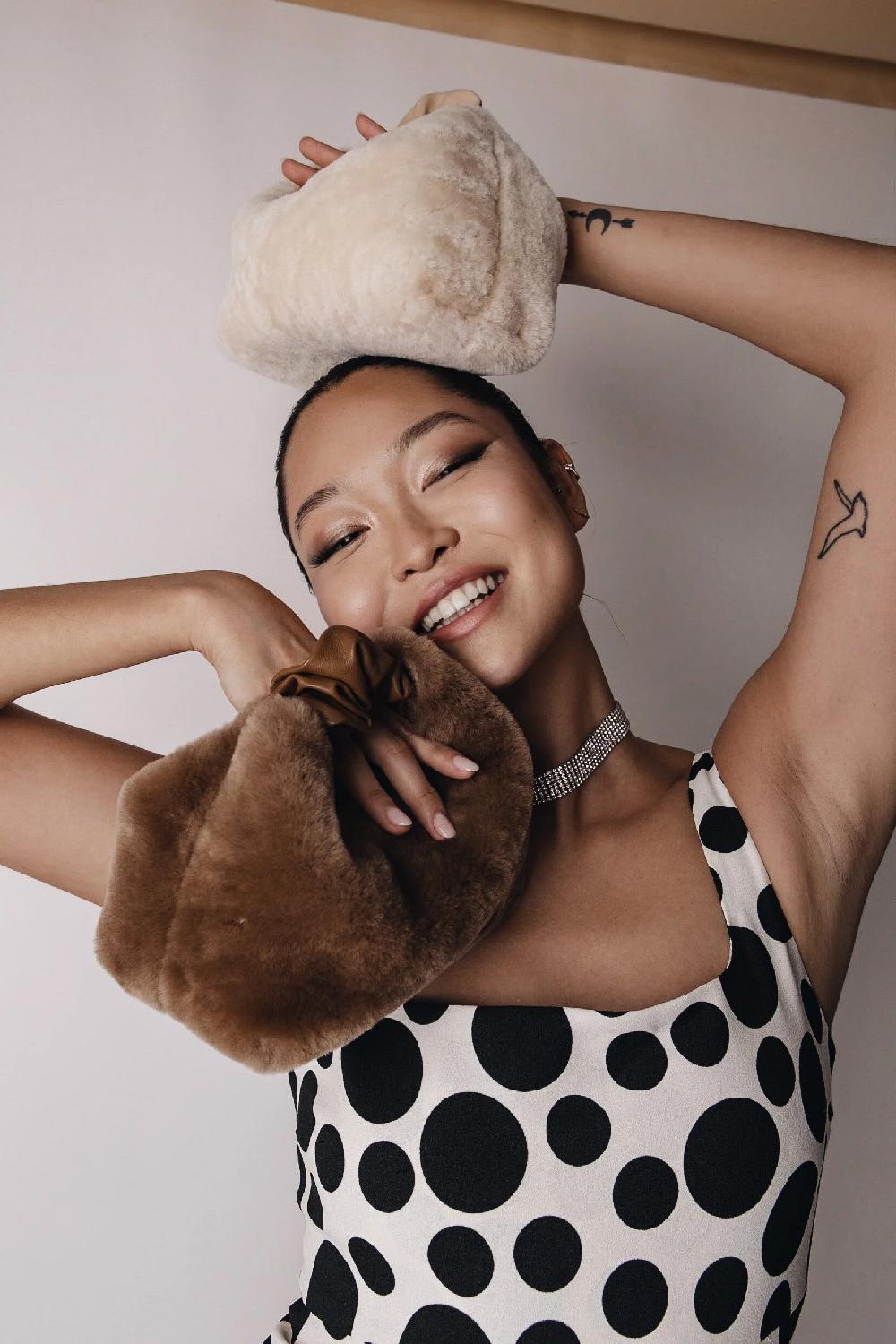 Subella London GIGI Mini Shearling Fur Tote In Cream