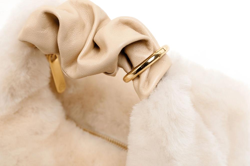 Subella London GIGI Mini Shearling Fur Tote In Cream