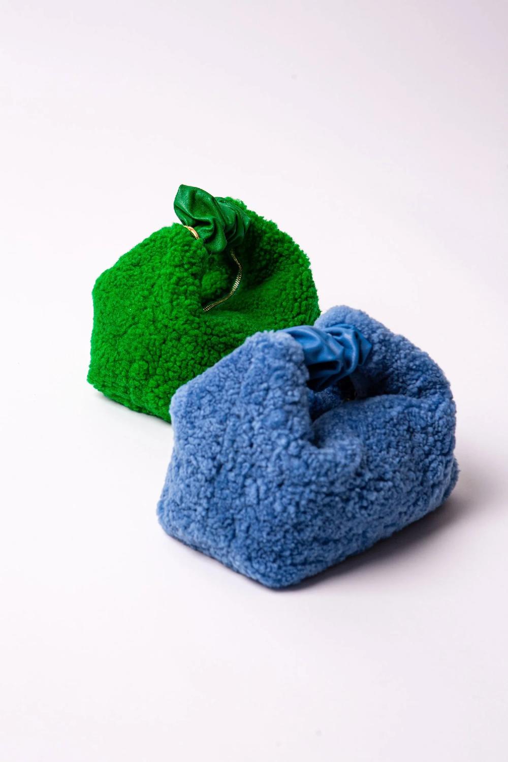 Subella London GIGI Mini Shearling Fur Tote In Green