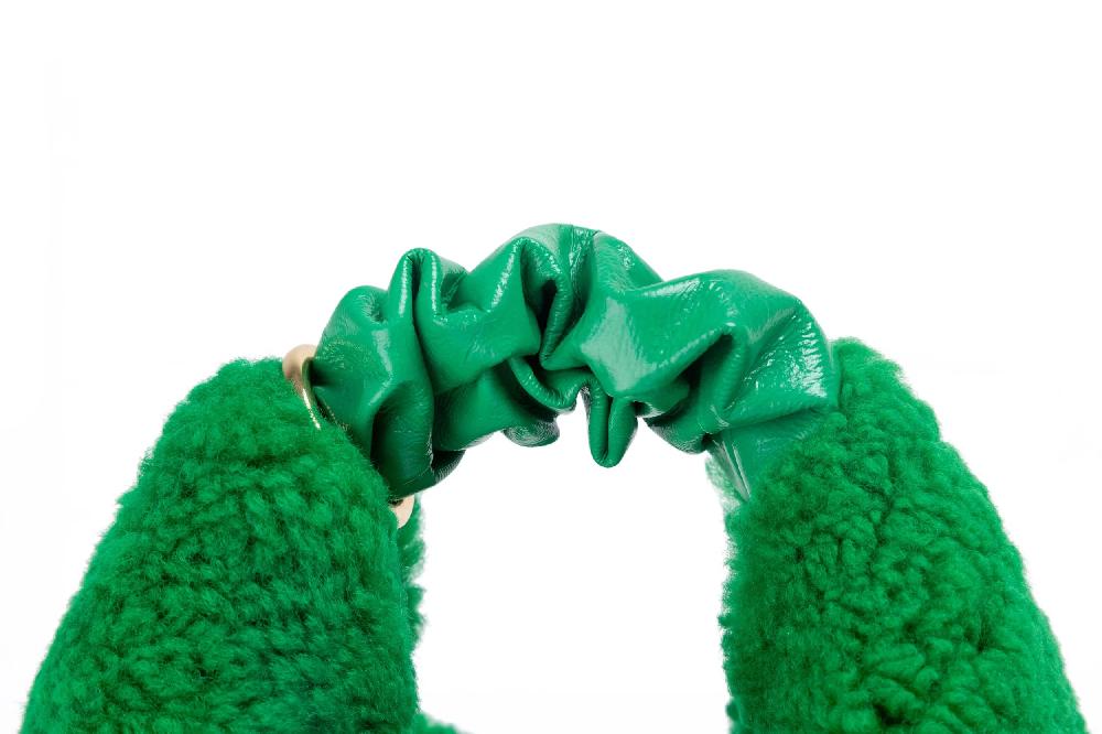 Subella London GIGI Mini Shearling Fur Tote In Green