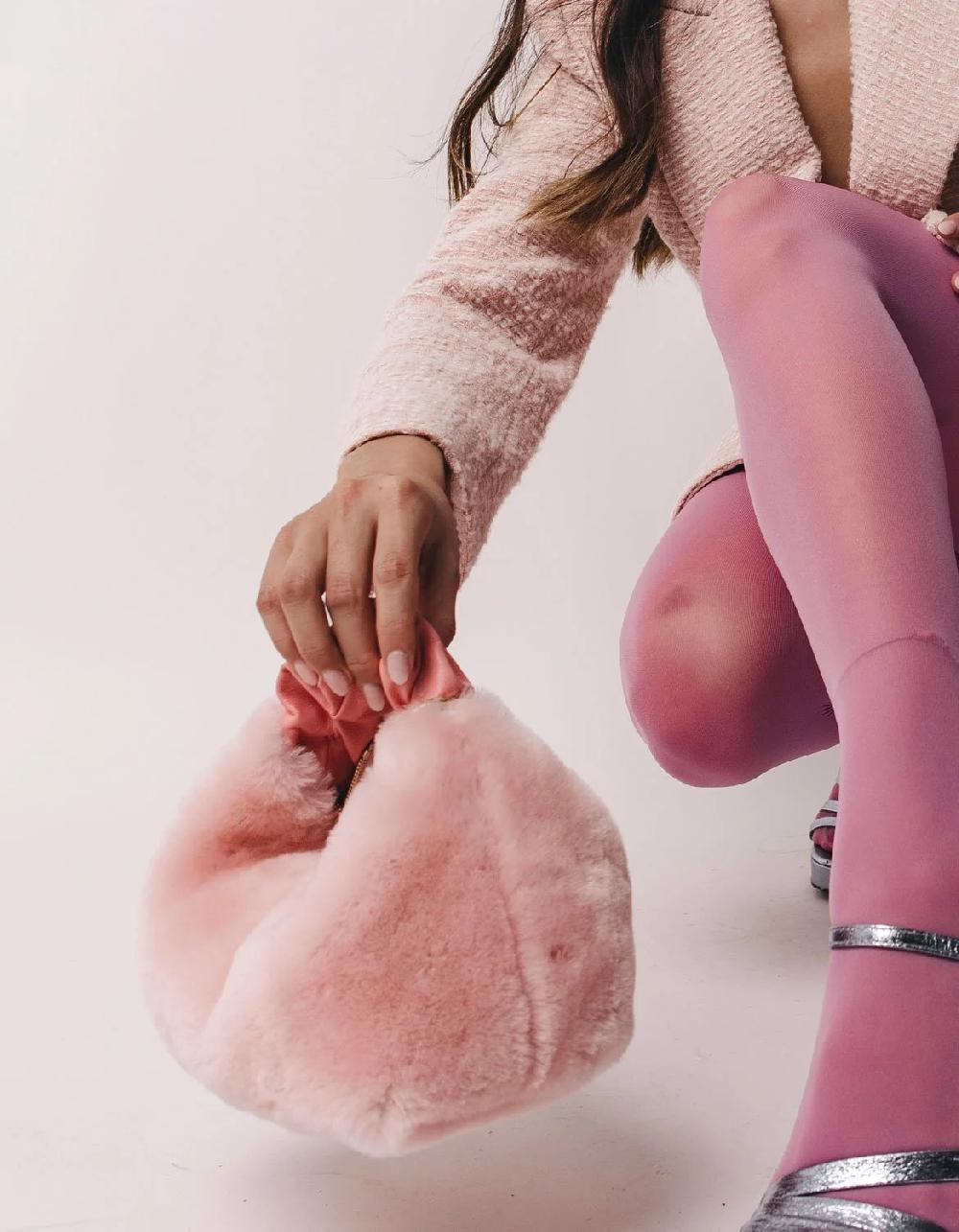 Subella London GIGI Mini Shearling Fur Tote In Pink