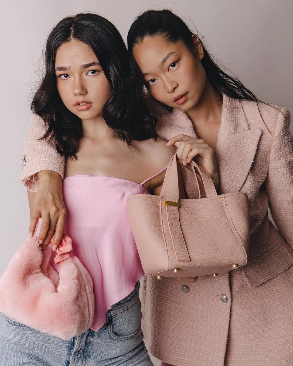 Subella London GIGI Mini Shearling Fur Tote In Pink