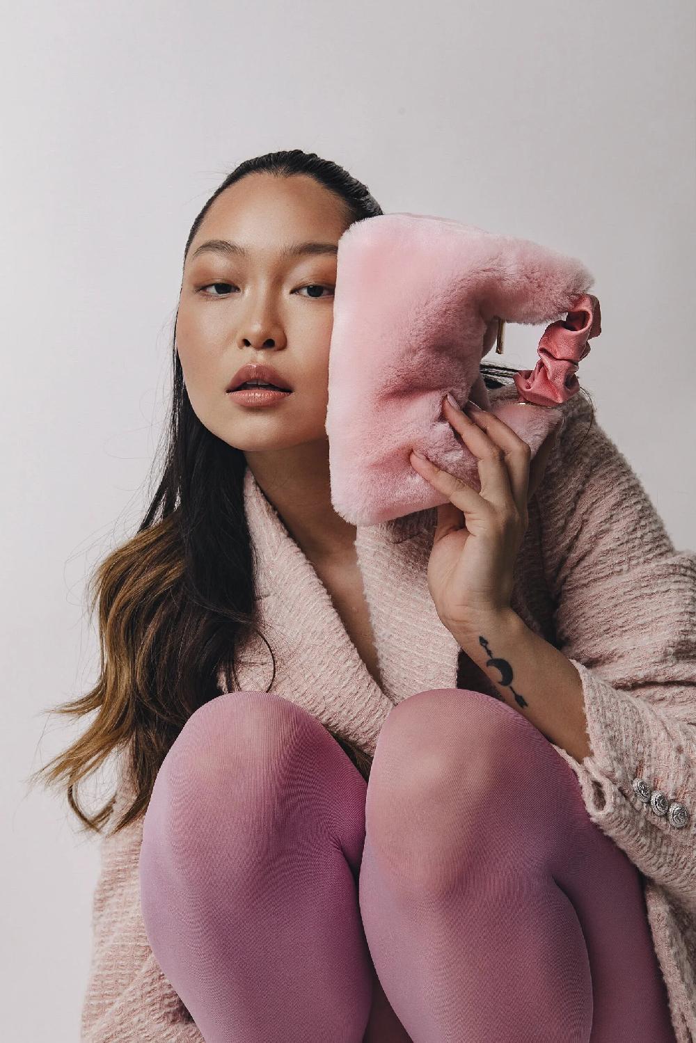 subella london GIGI Mini Shearling Fur Tote in Pink