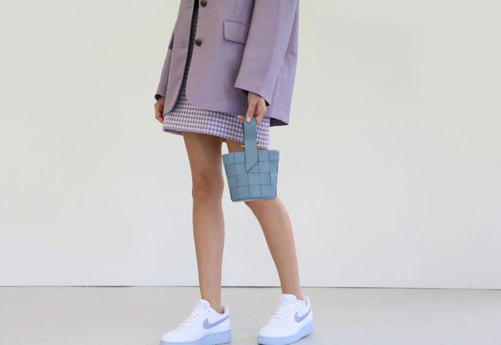 subella london JAS Woven Leather Bucket Cornflower Blue