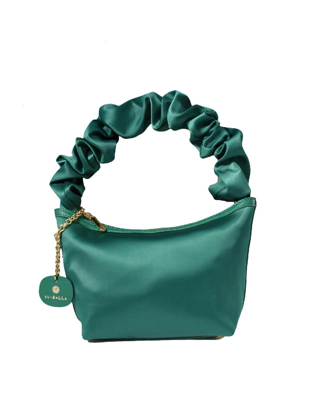 Subella London Sisi Emerald Green Satin Scrunchie Mini Tote