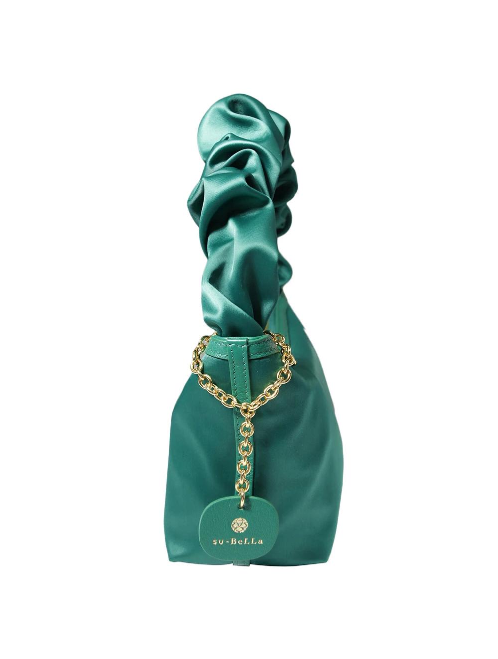 Subella London Sisi Emerald Green Satin Scrunchie Mini Tote