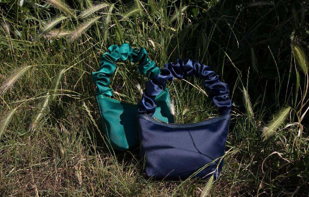 subella london Sisi Emerald Green Satin Scrunchie Mini Tote