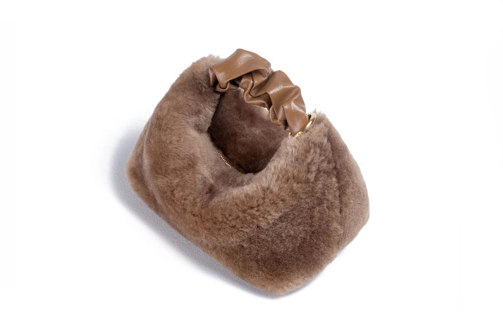 Subella London GIGI Shearling Fur Tote In Brown