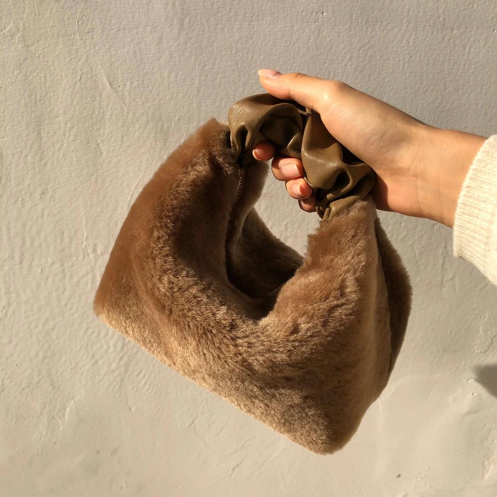 Subella London GIGI Shearling Fur Tote In Brown