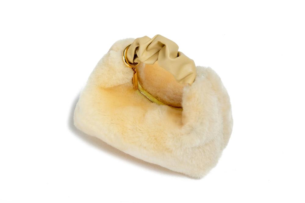 Subella London GIGI Shearling Fur Tote In Yellow