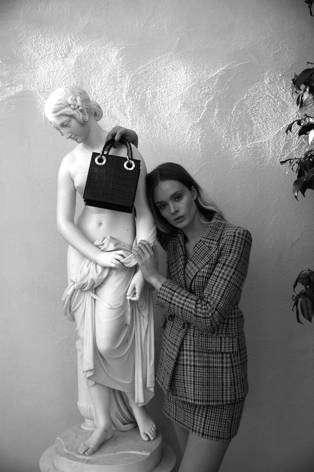 Subella London Mini Sabrina • Black Croc & Gold