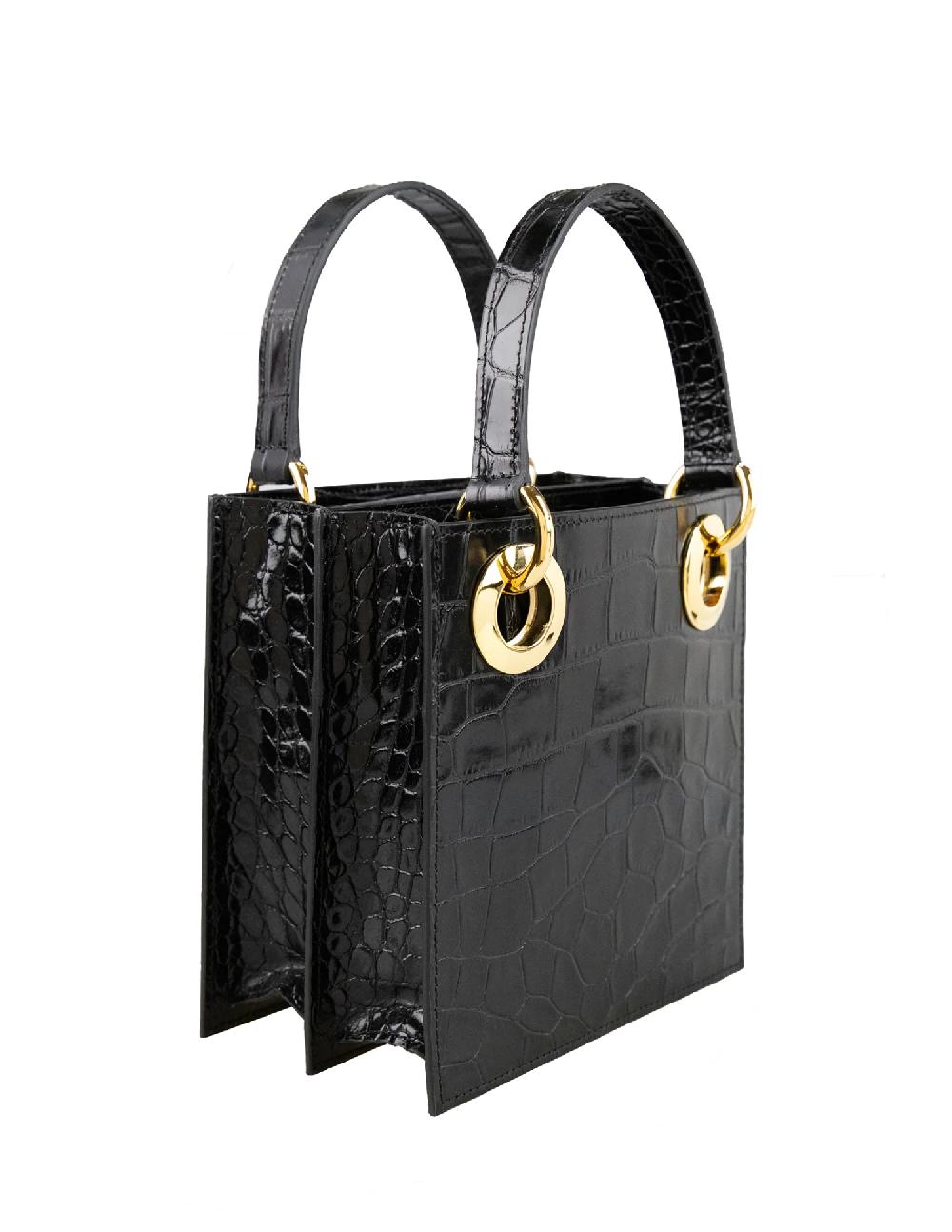 Subella London Mini Sabrina • Black Croc & Gold
