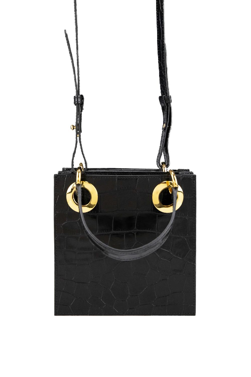 Subella London Mini Sabrina • Black Croc & Gold