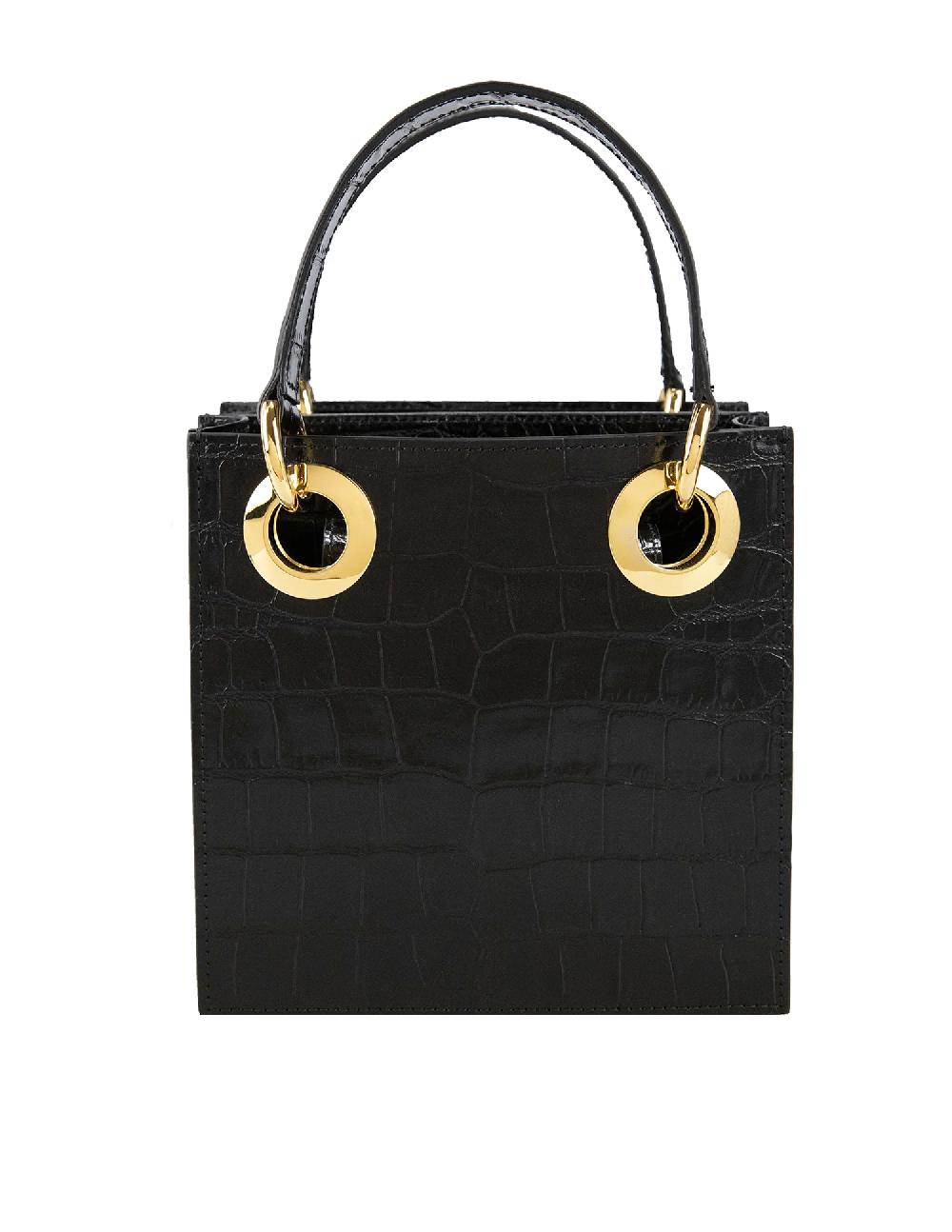 subella london Mini Sabrina • Black Croc & Gold