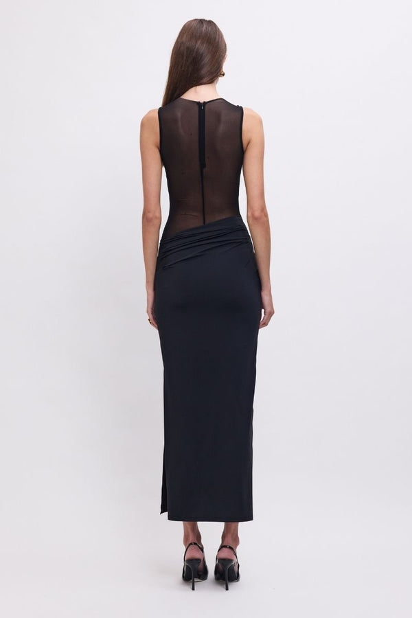 Suboo Auguste Sleeveless Mesh Panel Maxi Dress – Black