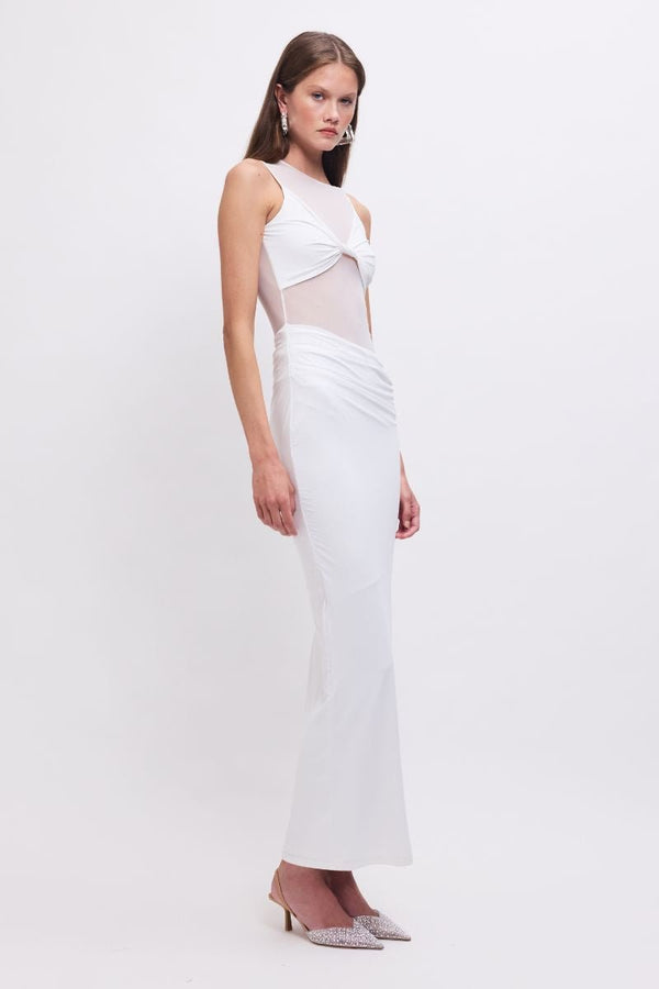 Suboo Auguste Sleeveless Mesh Panel Maxi Dress – White