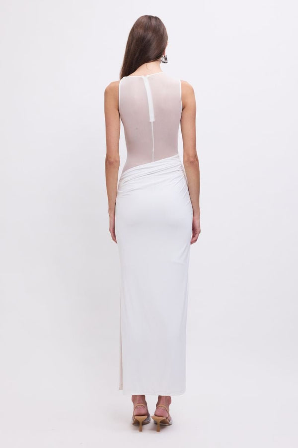 Suboo Auguste Sleeveless Mesh Panel Maxi Dress – White