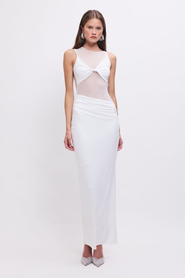 suboo Auguste Sleeveless Mesh Panel Maxi Dress – White