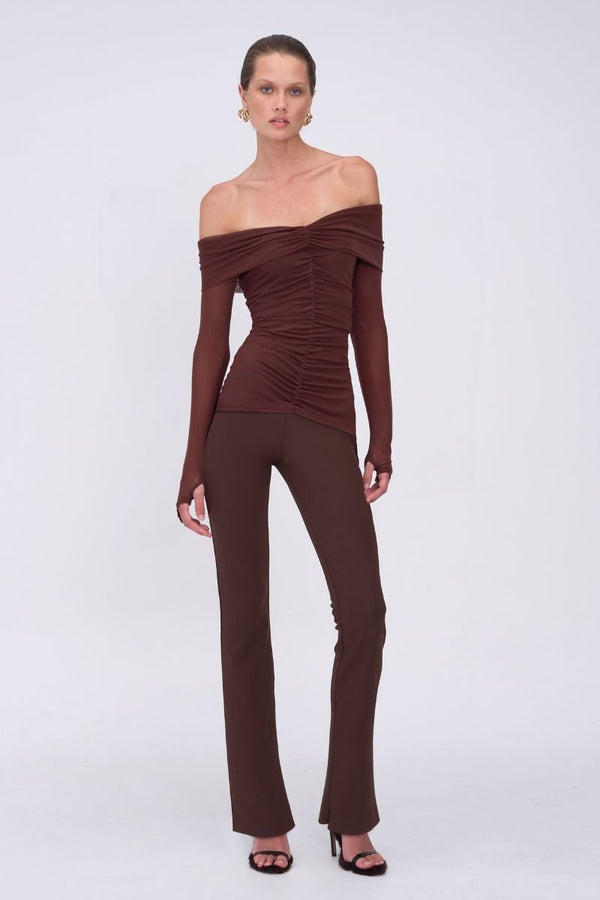 Suboo Christy Mesh Off Shoulder Long Sleeve Top - Espresso
