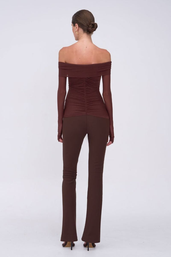 Suboo Christy Mesh Off Shoulder Long Sleeve Top - Espresso