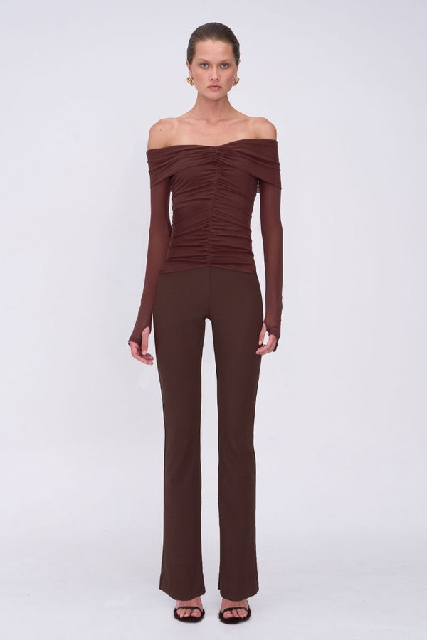 suboo Christy Mesh Off Shoulder Long Sleeve top - Espresso