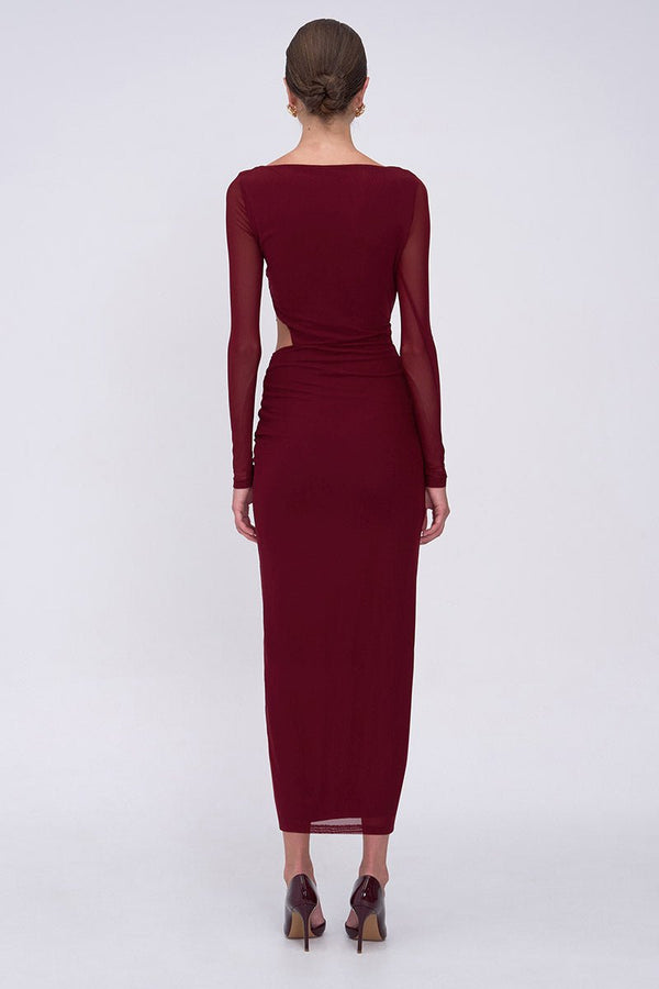 Suboo Christy Mesh Ruched Front Maxi Dress - Bordeaux