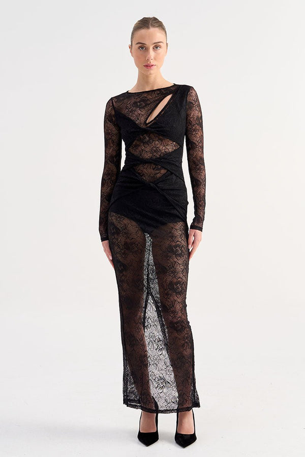 Suboo Gemini Long Sleeve Twist Front Lace Maxi W Skirt Slip