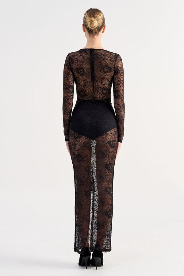 Suboo Gemini Long Sleeve Twist Front Lace Maxi W Skirt Slip