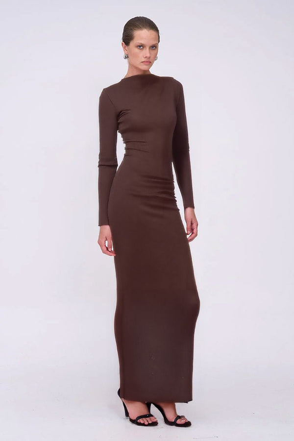 Suboo Jacqui Matte Long Sleeve Maxi Dress - Chocolate