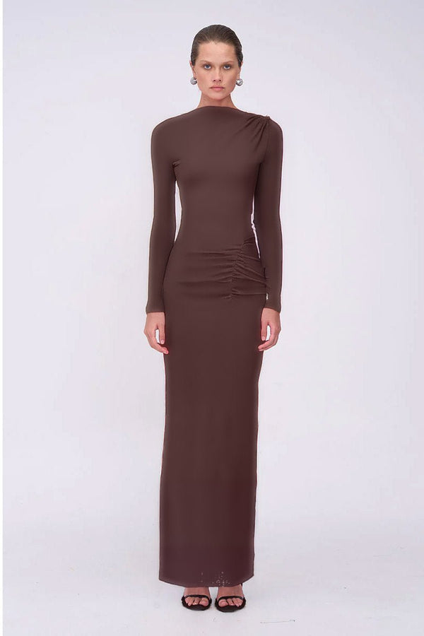 Suboo Jacqui Matte Long Sleeve Maxi Dress - Chocolate