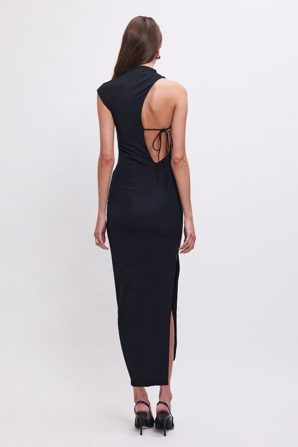 Suboo Phoebe Asymmetrical Cowl-Neck Embellished Maxi Dress – Black