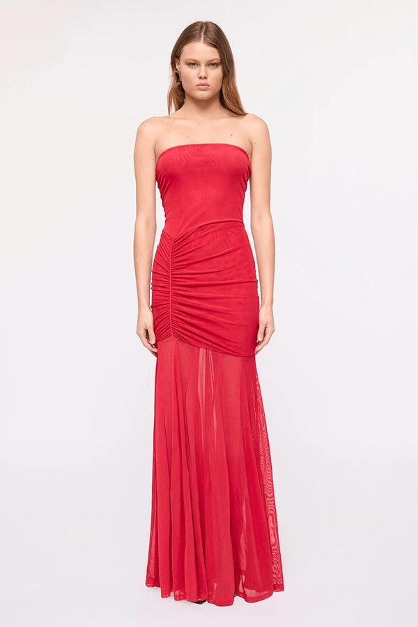 Suboo Phoenix Bustier Maxi Dress With Removable Scarf And Sash – Red